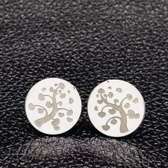 Stainless Steel Round Tree of Life Post Earrings - Picture 2 of 4